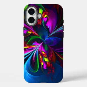 Moderne Bloemen Abstracte Kunst Rood Blauw Patroon iPhone 16 Plus Hoesje