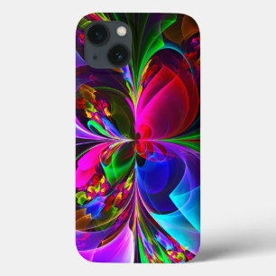 Moderne Bloemen Abstracte Kunst Rood Blauw Patroon Case-Mate iPhone Case