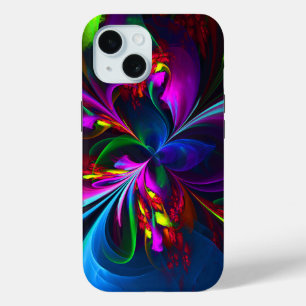 Moderne Bloemen Abstracte Kunst Rood Blauw Patroon iPhone 15 Case