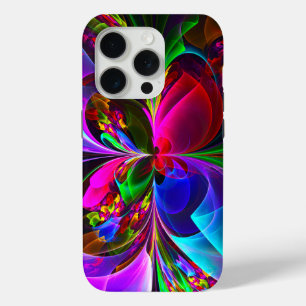 Moderne Bloemen Abstracte Kunst Rood Blauw Patroon iPhone 15 Pro Case