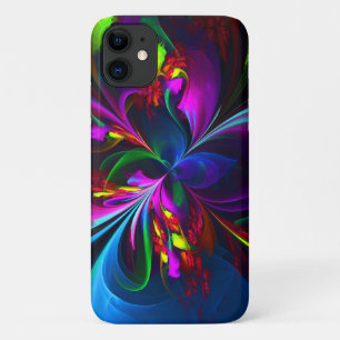 Moderne Bloemen Abstracte Kunst Rood Blauw Patroon Case-Mate iPhone Case