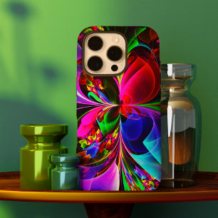 Moderne Bloemen Abstracte Kunst Rood Blauw Patroon iPhone 16 Pro Hoesje