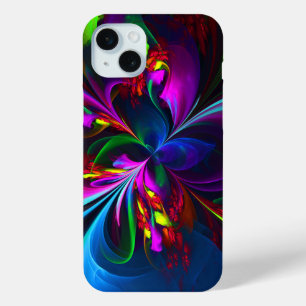 Moderne Bloemen Abstracte Kunst Rood Blauw Patroon iPhone 15 Mini Hoesje