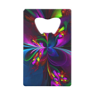 Moderne Bloemen Abstracte Kunst Rood Blauw Patroon Creditkaart Flessenopener
