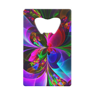 Moderne Bloemen Abstracte Kunst Rood Blauw Patroon Creditkaart Flessenopener