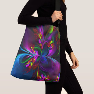 Moderne Bloemen Abstracte Kunst Rood Blauw Patroon Crossbody Tas