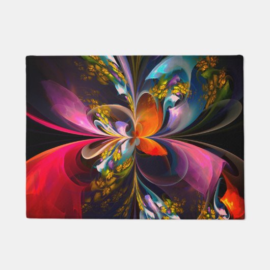 Moderne Bloemen Abstracte Kunst Rood Blauw Patroon Deurmat (Voorkant)