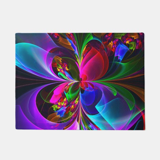 Moderne Bloemen Abstracte Kunst Rood Blauw Patroon Deurmat (Voorkant)