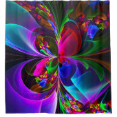 Moderne Bloemen Abstracte Kunst Rood Blauw Patroon Douchegordijn (Voorkant)