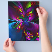 Moderne Bloemen Abstracte Kunst Rood Blauw Patroon Flyer (Hand)