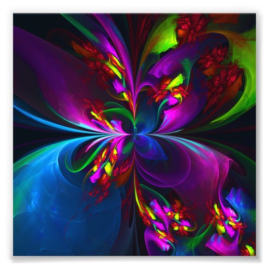 Moderne Bloemen Abstracte Kunst Rood Blauw Patroon Foto Afdruk (Voorkant)