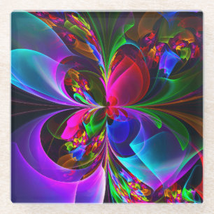 Moderne Bloemen Abstracte Kunst Rood Blauw Patroon Glazen Onderzetter