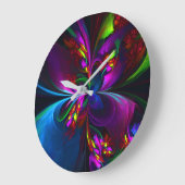 Moderne Bloemen Abstracte Kunst Rood Blauw Patroon Grote Klok (Hoek)