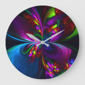 Moderne Bloemen Abstracte Kunst Rood Blauw Patroon Grote Klok (Voorkant)