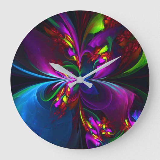 Moderne Bloemen Abstracte Kunst Rood Blauw Patroon Grote Klok (Voorkant)