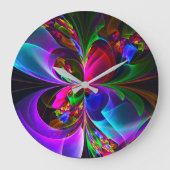 Moderne Bloemen Abstracte Kunst Rood Blauw Patroon Grote Klok (Voorkant)