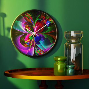 Moderne Bloemen Abstracte Kunst Rood Blauw Patroon Grote Klok