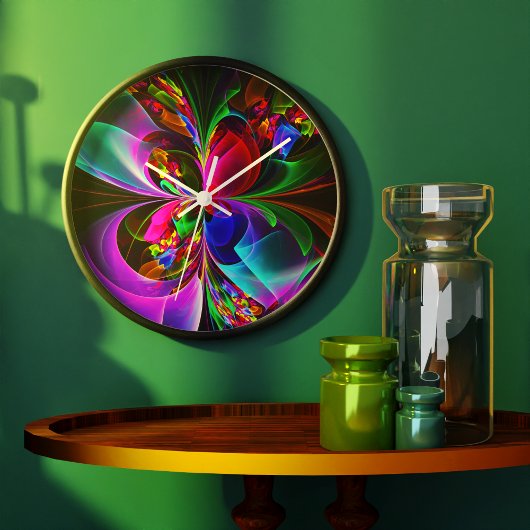 Moderne Bloemen Abstracte Kunst Rood Blauw Patroon Grote Klok