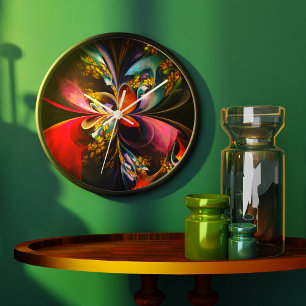 Moderne Bloemen Abstracte Kunst Rood Blauw Patroon Grote Klok