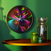 Moderne Bloemen Abstracte Kunst Rood Blauw Patroon Grote Klok