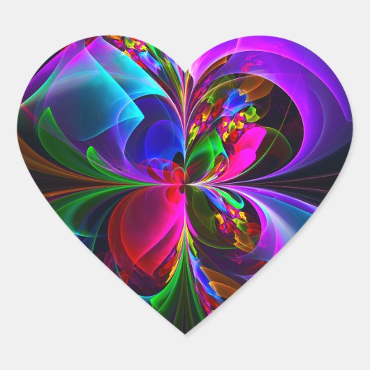 Moderne Bloemen Abstracte Kunst Rood Blauw Patroon Hart Sticker (Voorkant)