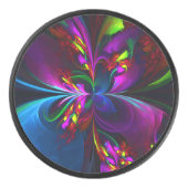 Moderne Bloemen Abstracte Kunst Rood Blauw Patroon Hockey Puck (Voorkant)