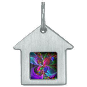Moderne Bloemen Abstracte Kunst Rood Blauw Patroon Huisdieren Naamplaatje