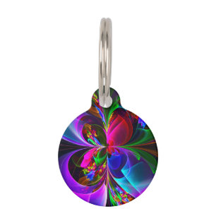 Moderne Bloemen Abstracte Kunst Rood Blauw Patroon Huisdierpenning