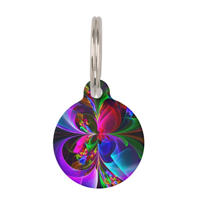 Moderne Bloemen Abstracte Kunst Rood Blauw Patroon Huisdierpenning (Voorkant)