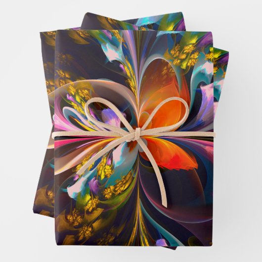 Moderne Bloemen Abstracte Kunst Rood Blauw Patroon Inpakpapier Vel (In situ)