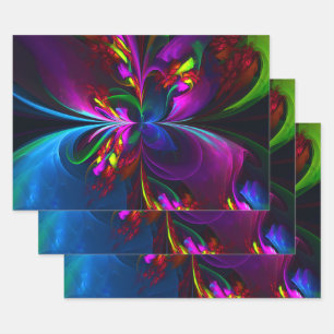 Moderne Bloemen Abstracte Kunst Rood Blauw Patroon Inpakpapier Vel