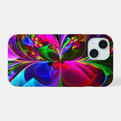 Moderne Bloemen Abstracte Kunst Rood Blauw Patroon iPhone 15 Case (Achterkant horizontaal)