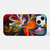 Moderne Bloemen Abstracte Kunst Rood Blauw Patroon iPhone 15 Case (Achterkant horizontaal)