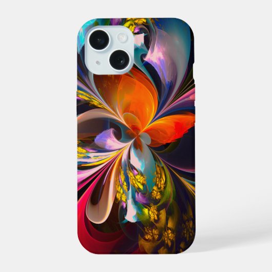 Moderne Bloemen Abstracte Kunst Rood Blauw Patroon iPhone 15 Case (Achterkant)