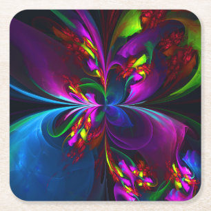 Moderne Bloemen Abstracte Kunst Rood Blauw Patroon Kartonnen Onderzetters