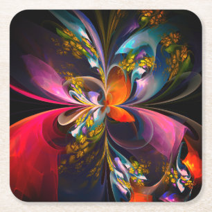 Moderne Bloemen Abstracte Kunst Rood Blauw Patroon Kartonnen Onderzetters