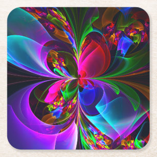 Moderne Bloemen Abstracte Kunst Rood Blauw Patroon Kartonnen Onderzetters