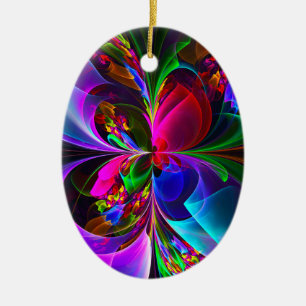 Moderne Bloemen Abstracte Kunst Rood Blauw Patroon Keramisch Ornament