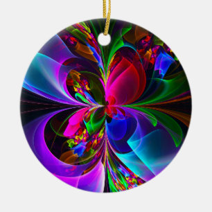 Moderne Bloemen Abstracte Kunst Rood Blauw Patroon Keramisch Ornament