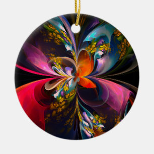 Moderne Bloemen Abstracte Kunst Rood Blauw Patroon Keramisch Ornament