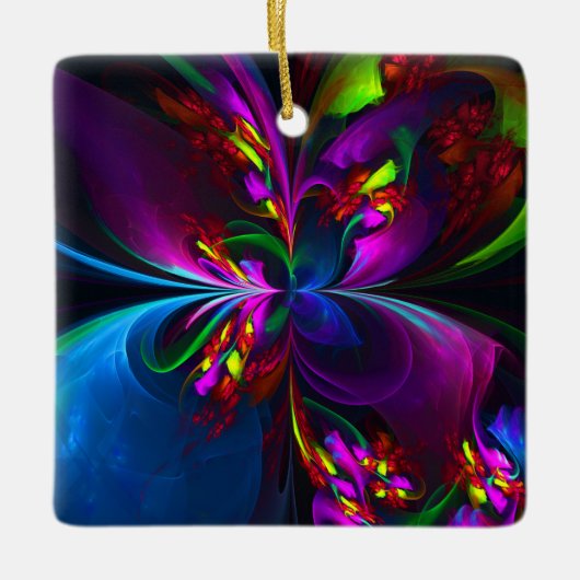 Moderne Bloemen Abstracte Kunst Rood Blauw Patroon Keramisch Ornament (Voorkant)