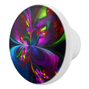 Moderne Bloemen Abstracte Kunst Rood Blauw Patroon Keramische Knop