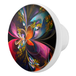 Moderne Bloemen Abstracte Kunst Rood Blauw Patroon Keramische Knop