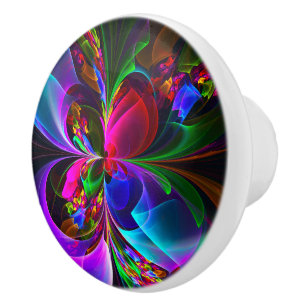 Moderne Bloemen Abstracte Kunst Rood Blauw Patroon Keramische Knop