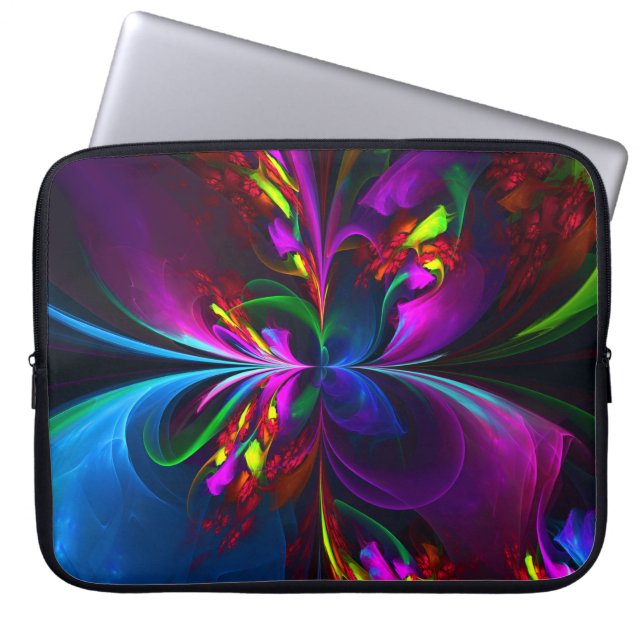 Moderne Bloemen Abstracte Kunst Rood Blauw Patroon Laptop Sleeve (Voorkant)