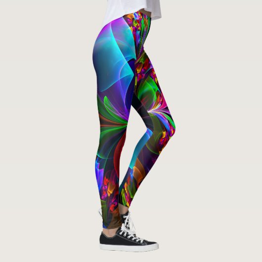 Moderne Bloemen Abstracte Kunst Rood Blauw Patroon Leggings (Rechts)