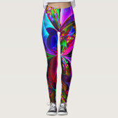 Moderne Bloemen Abstracte Kunst Rood Blauw Patroon Leggings (Voorkant)
