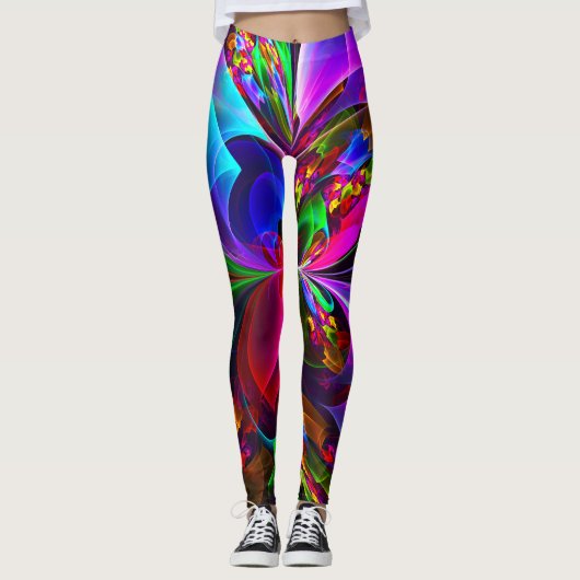 Moderne Bloemen Abstracte Kunst Rood Blauw Patroon Leggings (Voorkant)