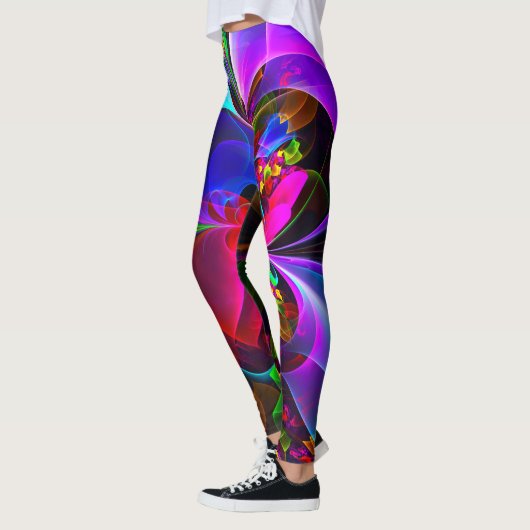 Moderne Bloemen Abstracte Kunst Rood Blauw Patroon Leggings (Links)