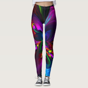 Moderne Bloemen Abstracte Kunst Rood Blauw Patroon Leggings